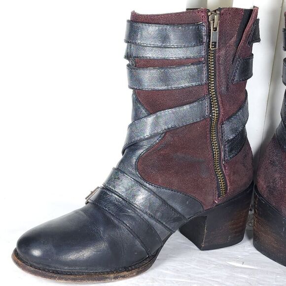 Freebird By Steven Women’s Colt US9 Black Leather Distressd Strappy Biker Boots - Picture 6 of 15